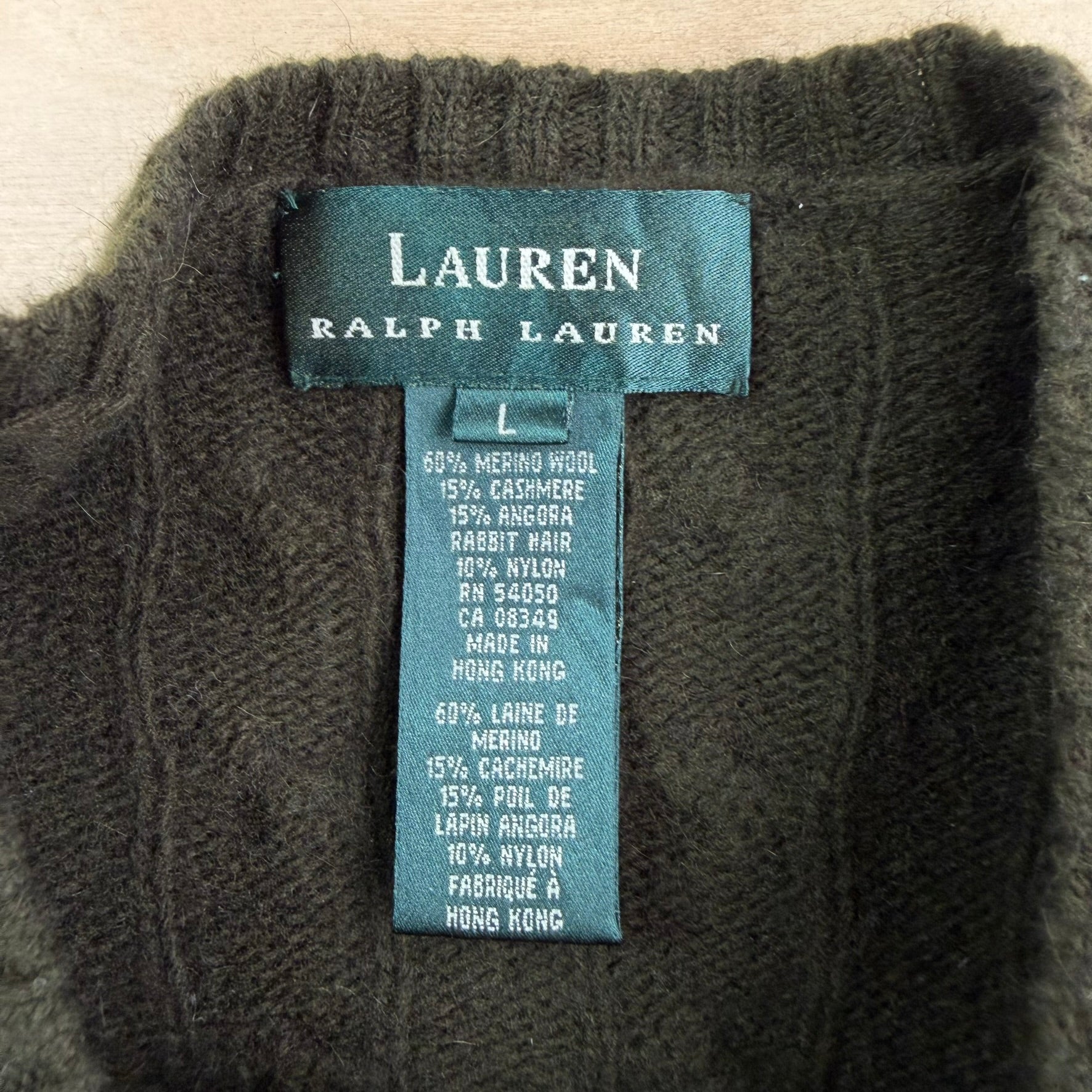 Vintage 90s Women's Lauren RL Olive Green Marino Wool Knit Sweater - Women's L