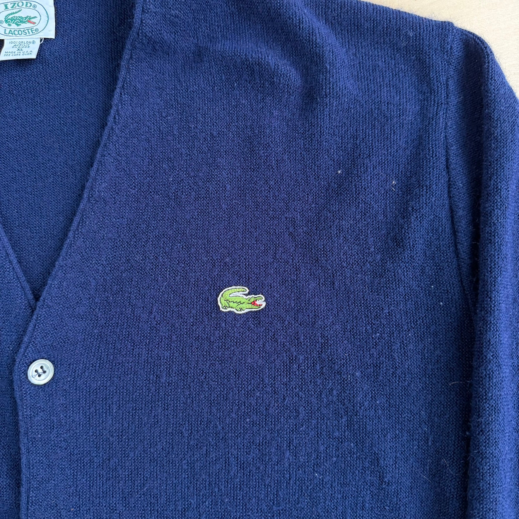 Vintage 90s Lacoste Izod Embroidered Logo Made In USA Cardigan Acrylic Knit Sweater - XL