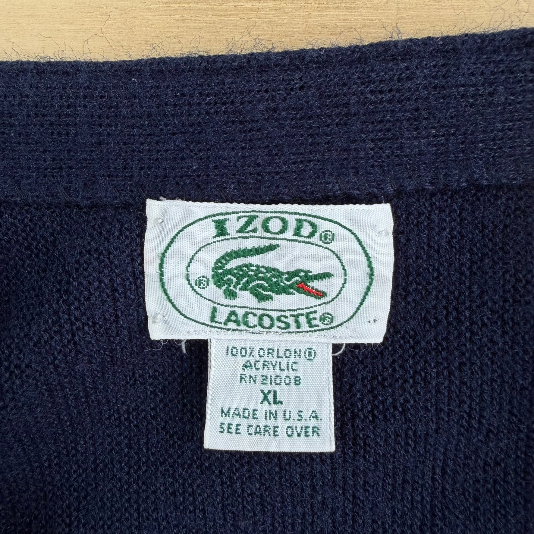 Vintage 90s Lacoste Izod Embroidered Logo Made In USA Cardigan Acrylic Knit Sweater - XL