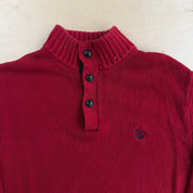 Vintage Chaps RL Embroidered Logo Leather Elbow Red Henley Cotton Knit Sweater - S (fits M)