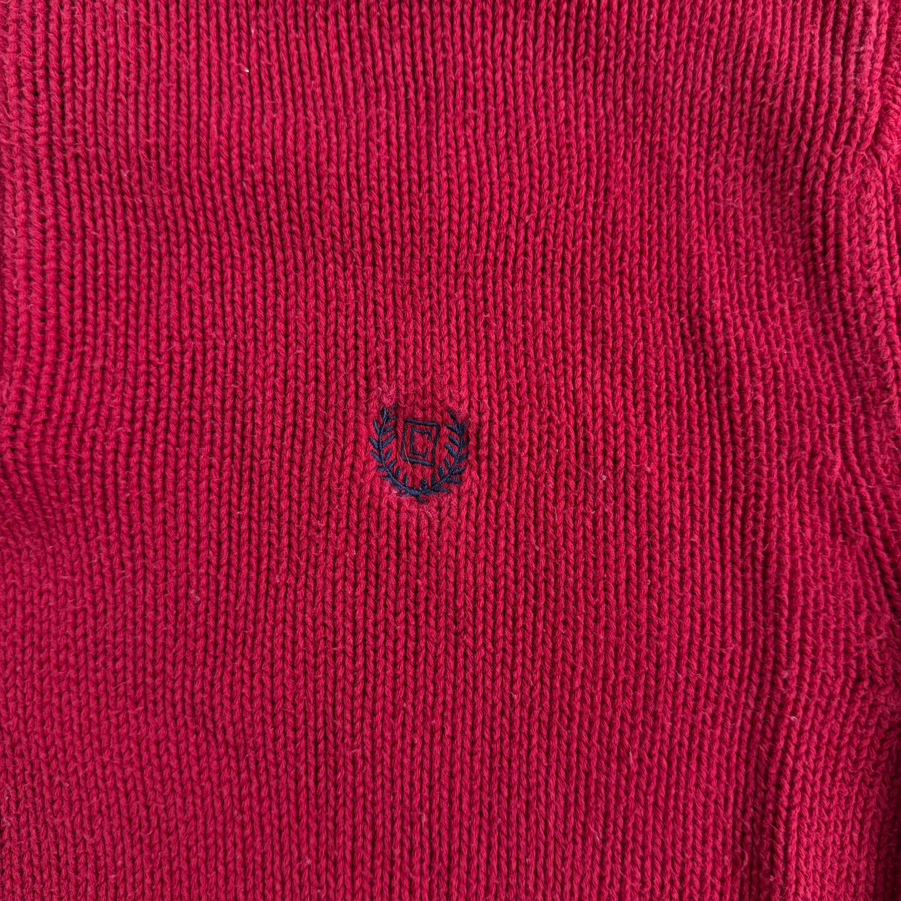 Vintage Chaps RL Embroidered Logo Leather Elbow Red Henley Cotton Knit Sweater - S (fits M)