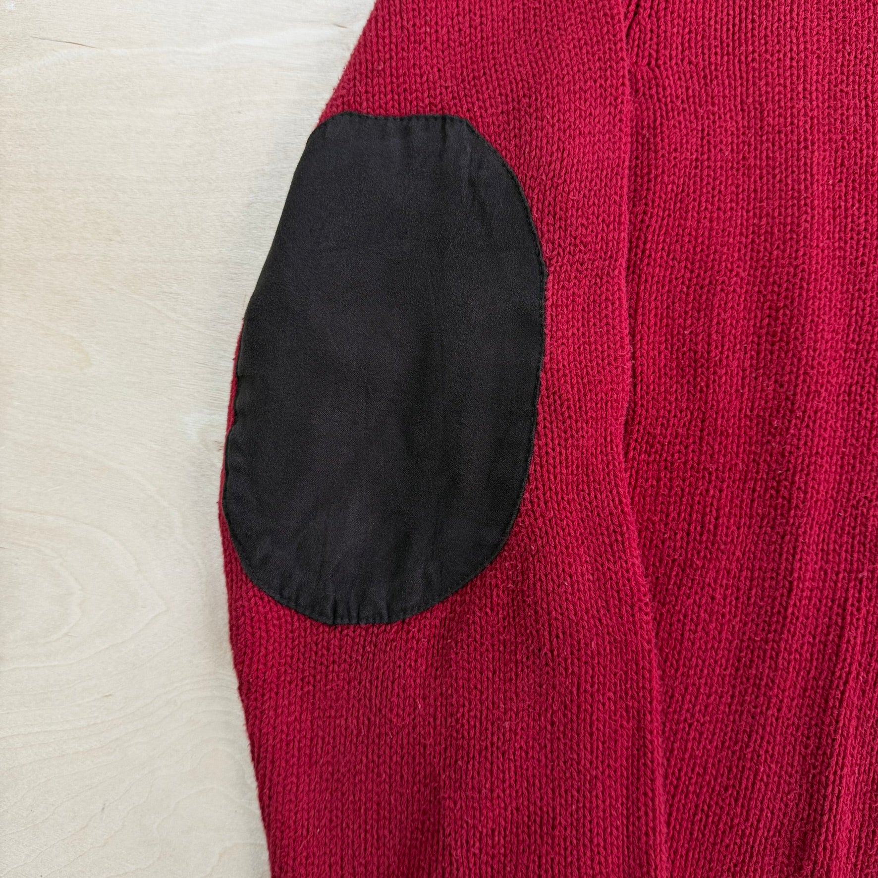 Vintage Chaps RL Embroidered Logo Leather Elbow Red Henley Cotton Knit Sweater - S (fits M)