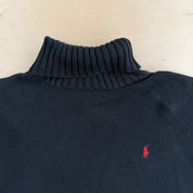 Vintage 90s Polo RL Embroidered Logo Black Turtle Neck Cotton Knit Sweater - L