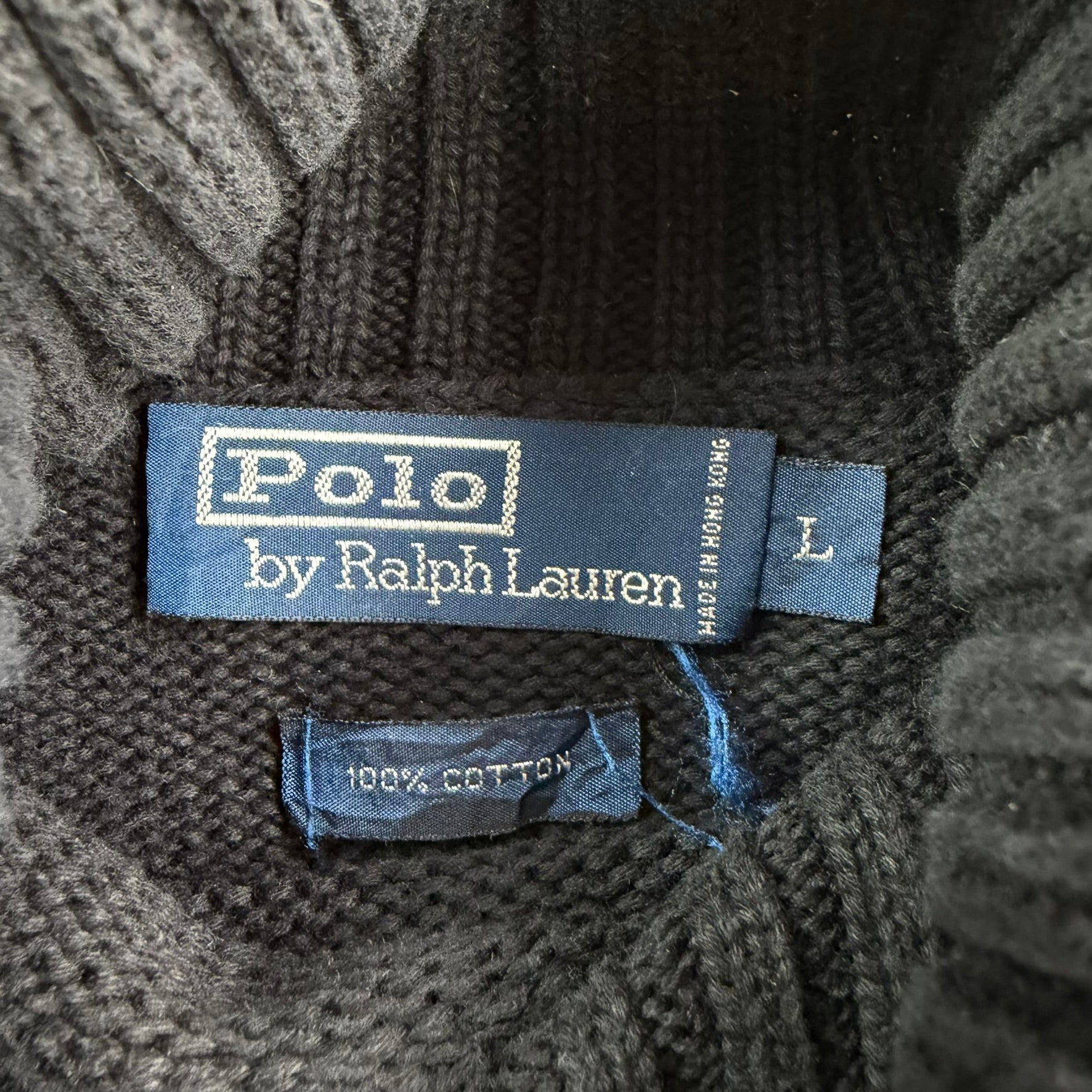 Vintage 90s Polo RL Embroidered Logo Black Turtle Neck Cotton Knit Sweater - L