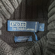 Vintage 90s Polo RL Embroidered Logo Black Turtle Neck Cotton Knit Sweater - L