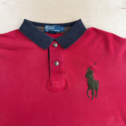 Vintage 90s Polo RL Red Embroidered Big Pony Polo Shirt - L