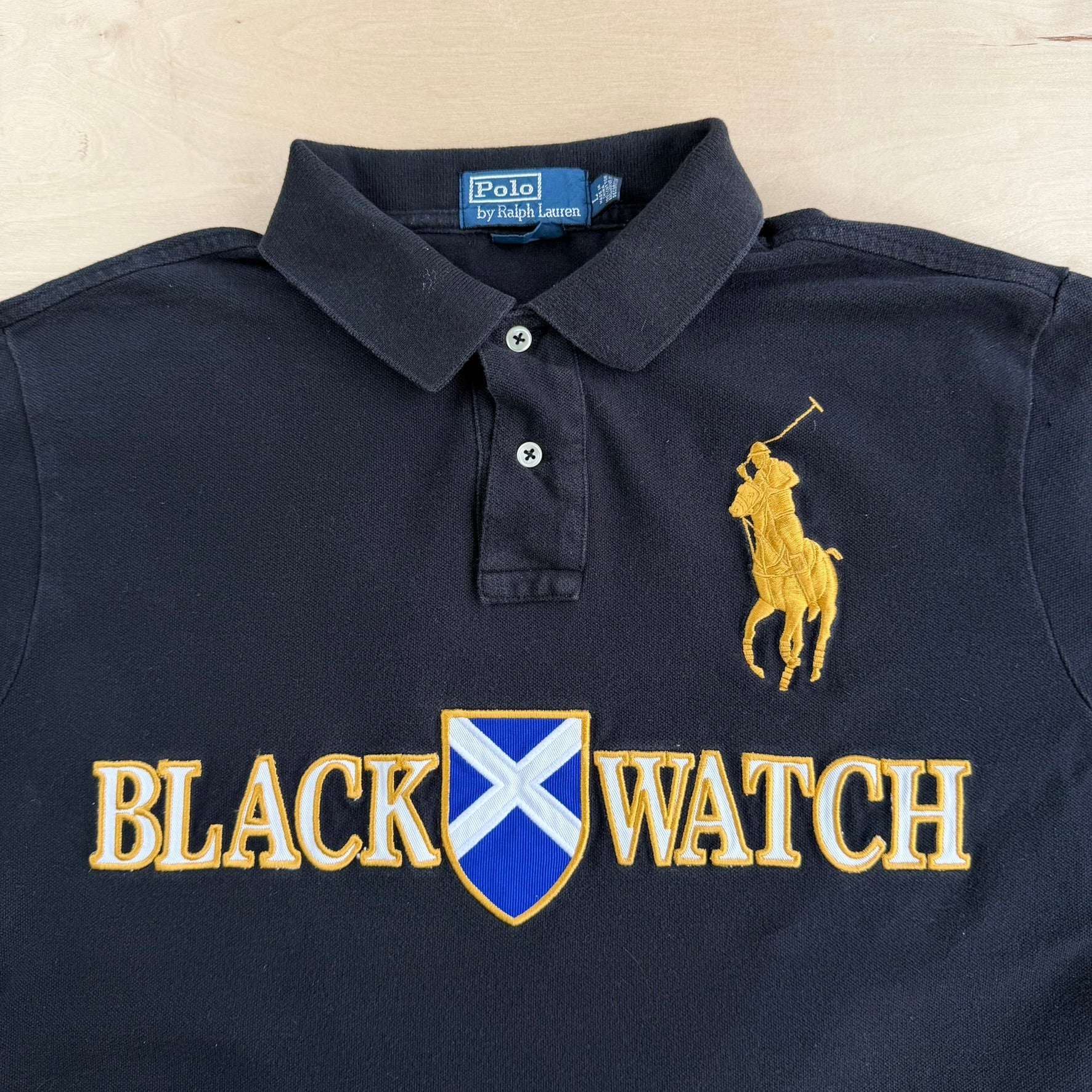 Vintage 90s Polo RL Black Watch Embroidered Big Pony Polo Shirt - L