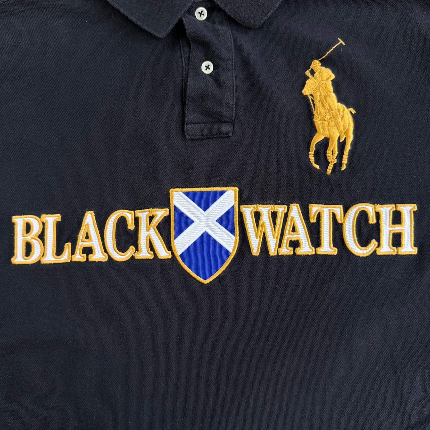 Vintage 90s Polo RL Black Watch Embroidered Big Pony Polo Shirt - L