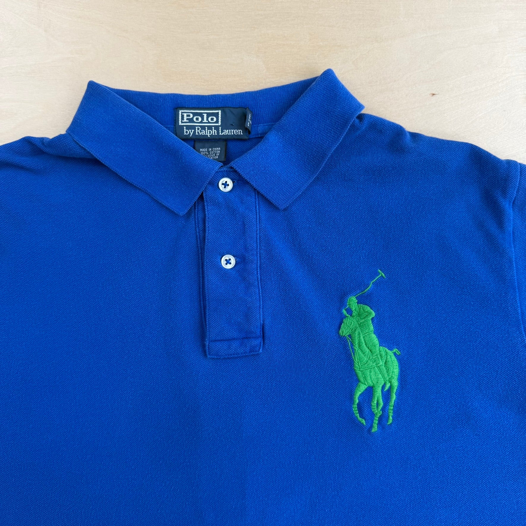 Vintage 90s Polo RL Blue Embroidered Big Pony Polo Shirt - M