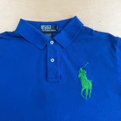 Vintage 90s Polo RL Blue Embroidered Big Pony Polo Shirt - M