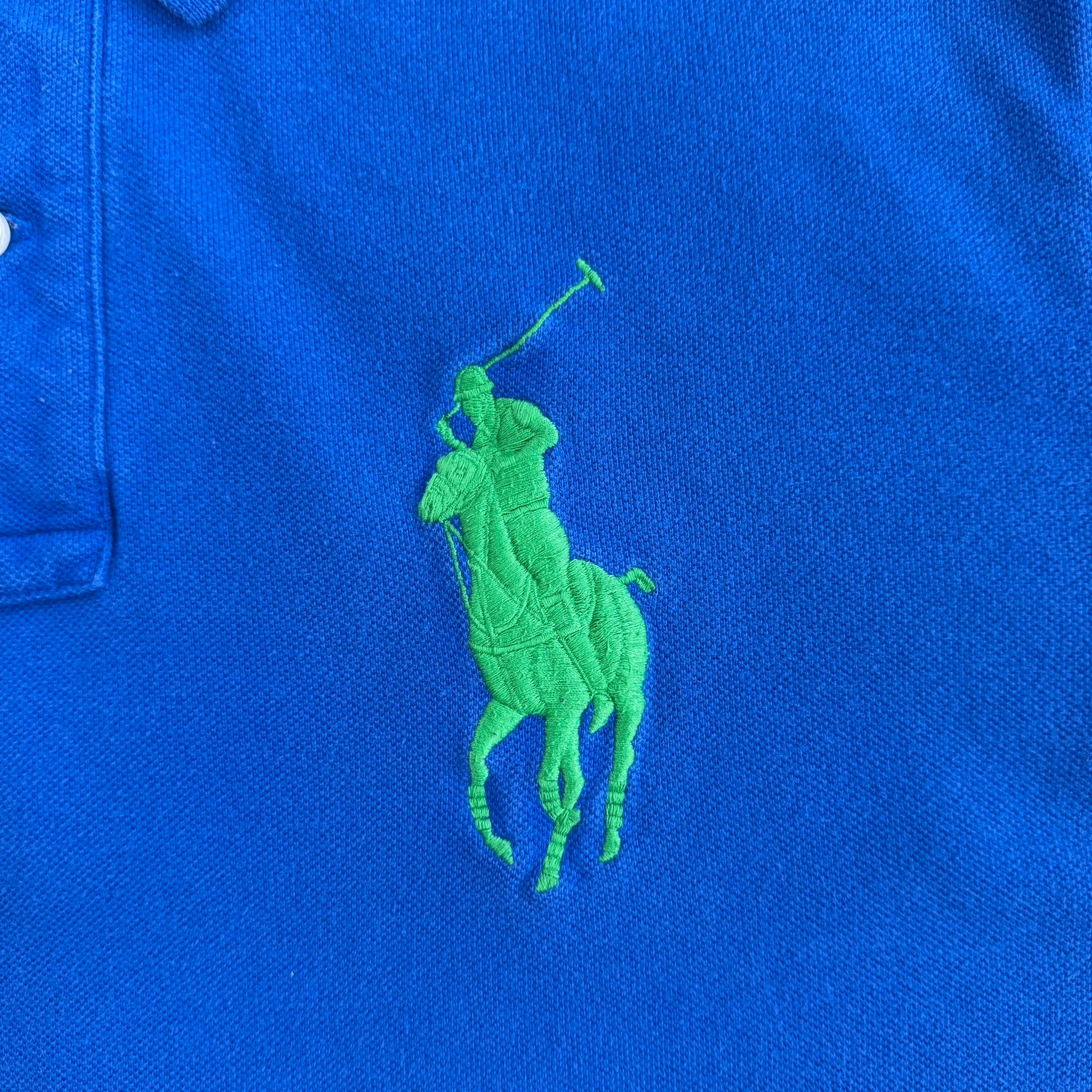 Vintage 90s Polo RL Blue Embroidered Big Pony Polo Shirt - M