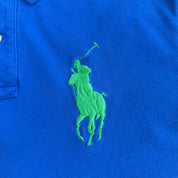 Vintage 90s Polo RL Blue Embroidered Big Pony Polo Shirt - M