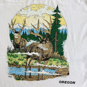 J- Vintage '92 Oregon Deers In Forest Graphic Made In USA Single Stitch Tee - L