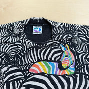 J- Vintage '93 Liquid Blue Zebras All Over Print Graphic Made In USA Single Stitch Tee - XL