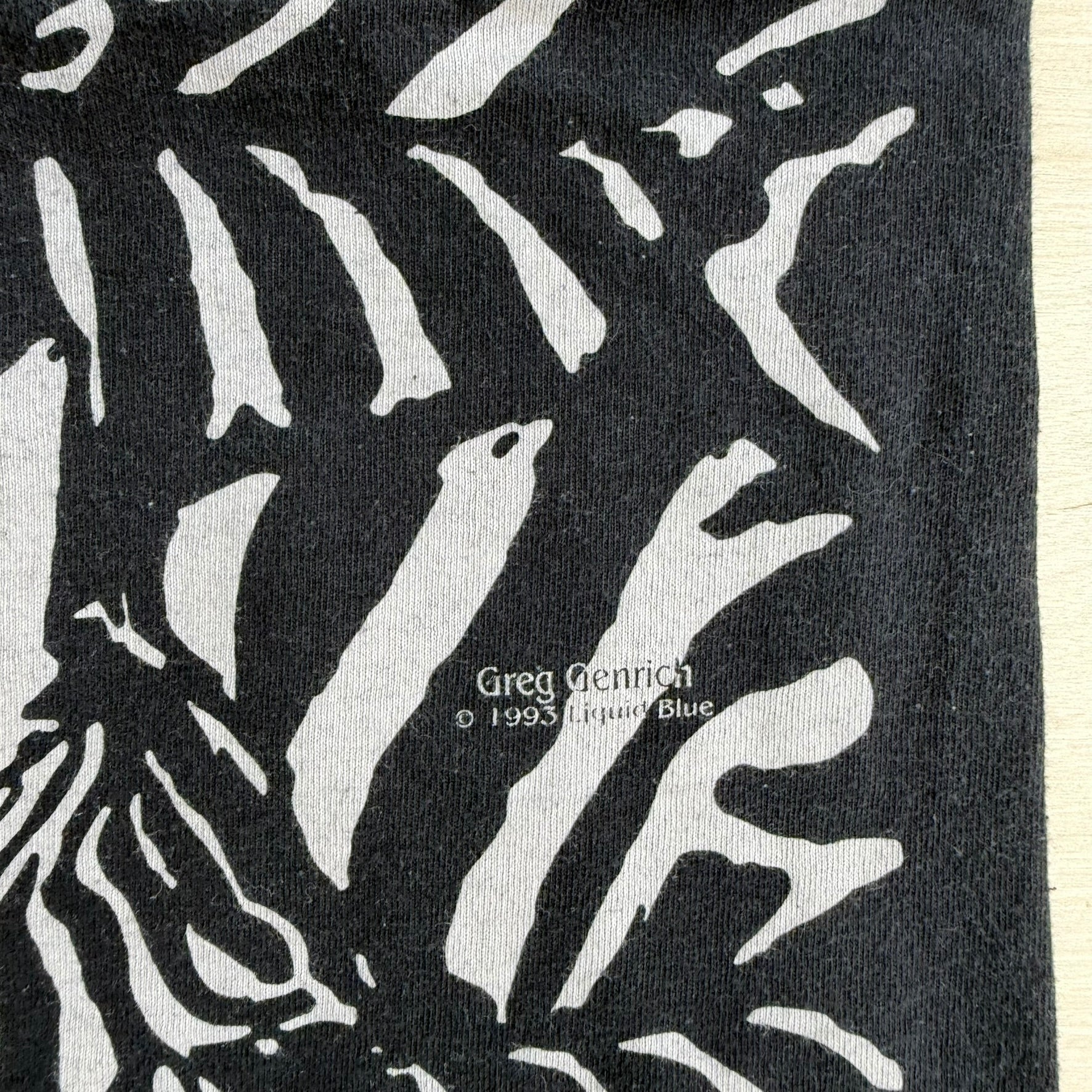 J- Vintage '93 Liquid Blue Zebras All Over Print Graphic Made In USA Single Stitch Tee - XL