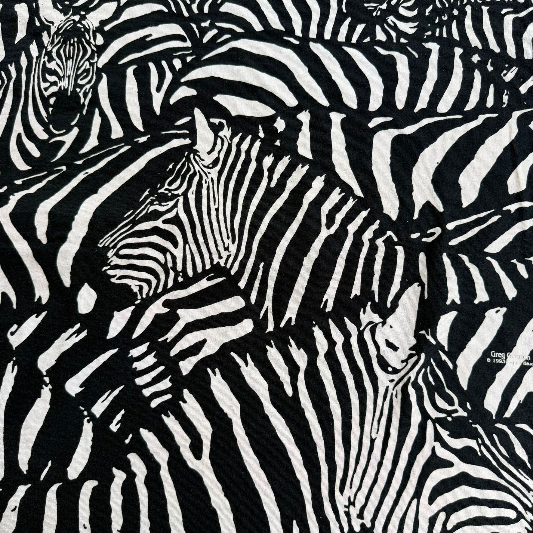 J- Vintage '93 Liquid Blue Zebras All Over Print Graphic Made In USA Single Stitch Tee - XL