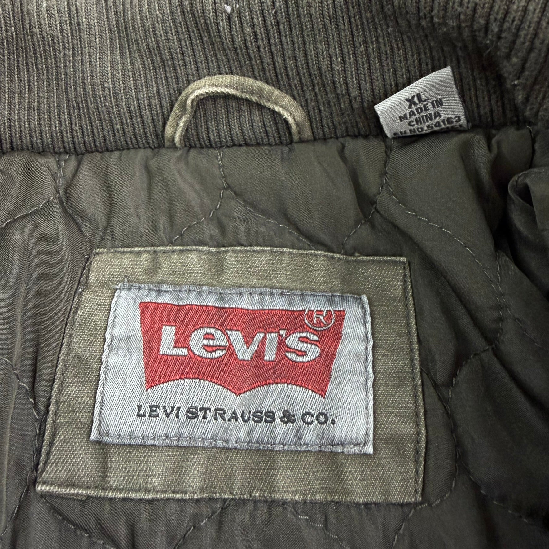 Levi's Olive Green Washed Cotton Quilt Lined Zip Up Field Jacket - XL