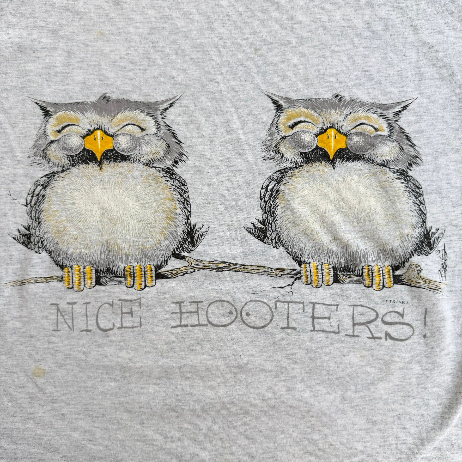 J- Vintage 90s Owls Nice Hooters! Graphic Single Stitch Tee - L