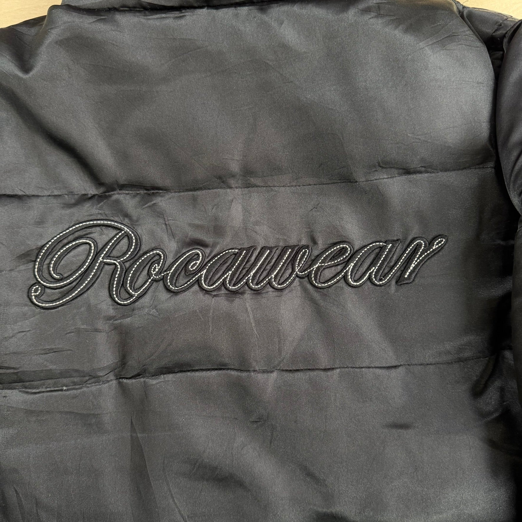 Vintage Women's Rocawear Embroidered Logo Zip Up Puffer Winter Jacket - Women's XL