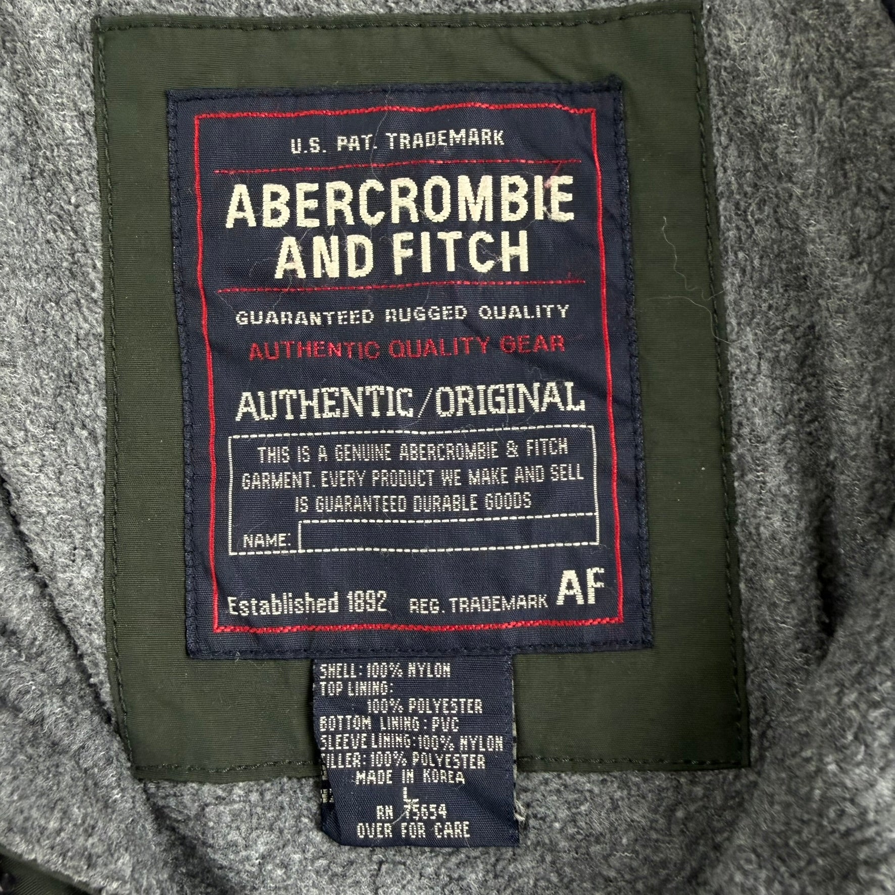 Vintage Abercrombie & Fitch Embroidered Text Fleece Lined Zip Up Winter Jacket - L