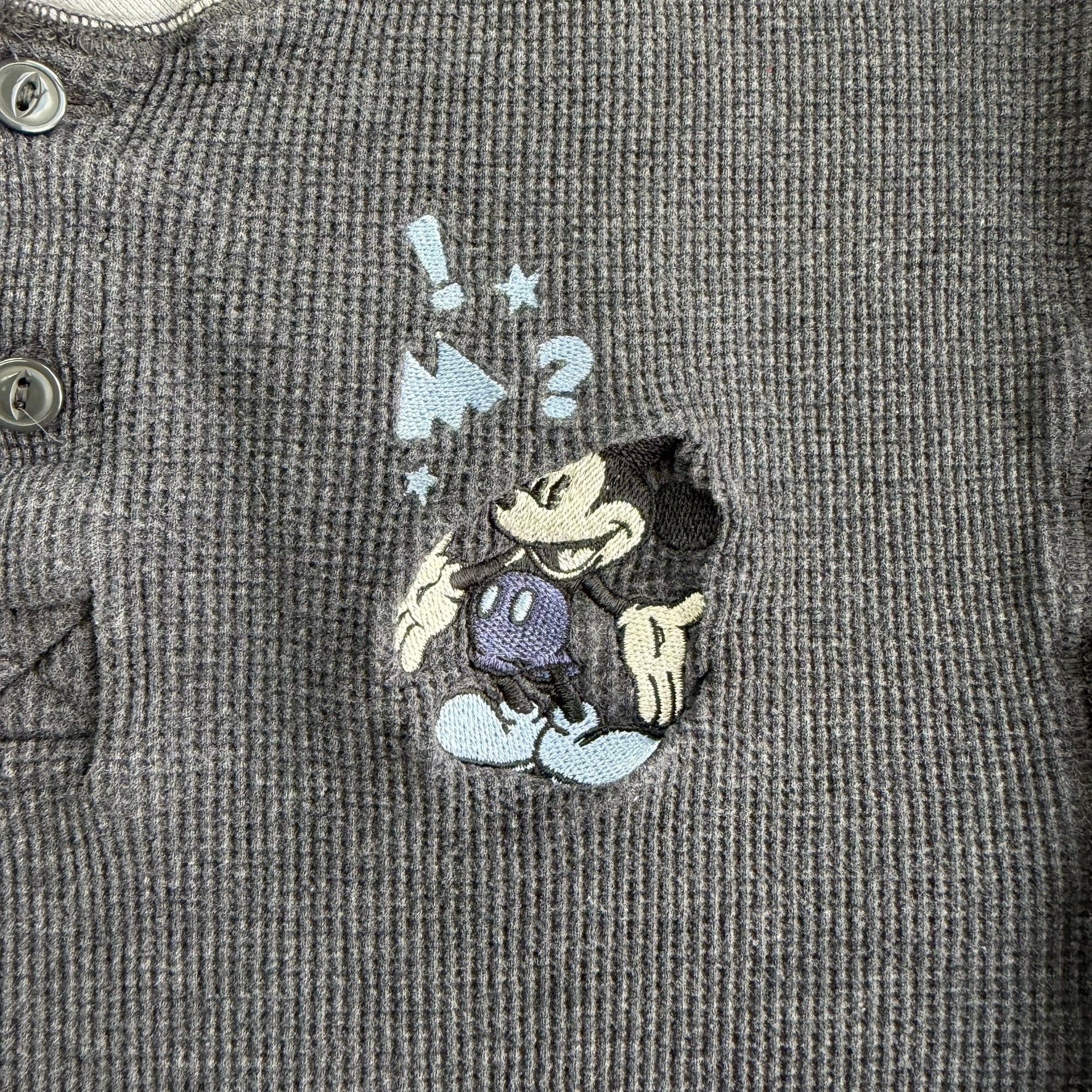 J- Vintage Disney Store Exclusive Embroidered Mickey Mouse Thermal Waffle Long Sleeve Tee - L