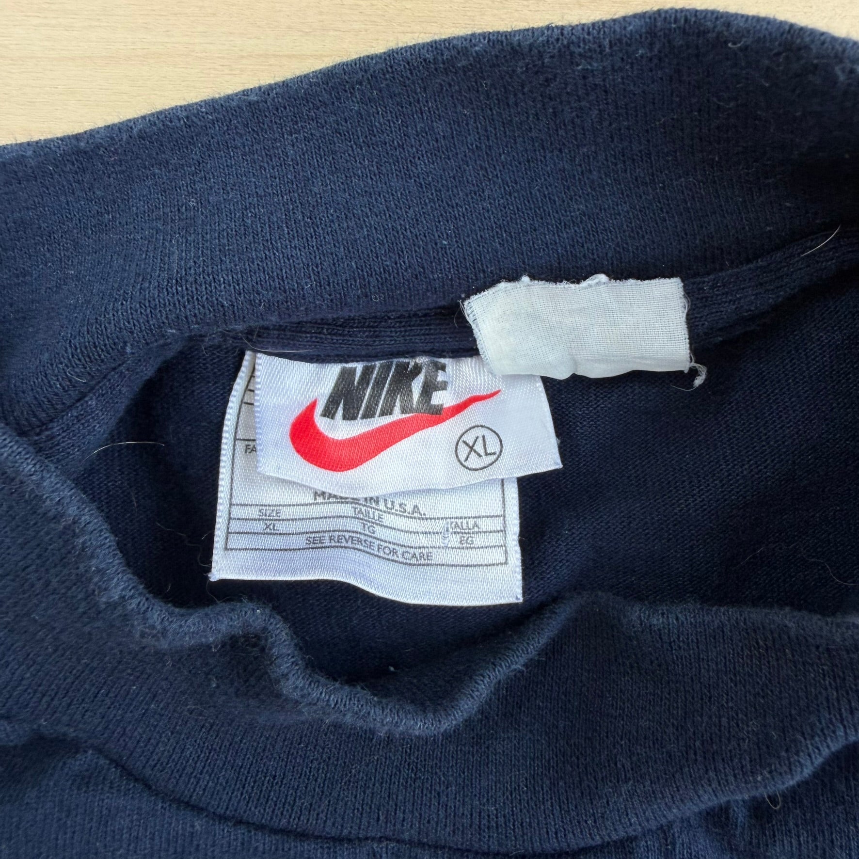 J- Vintage 90s Nike Embroidered Swoosh Neckline Made In USA Long Sleeve Tee - XL