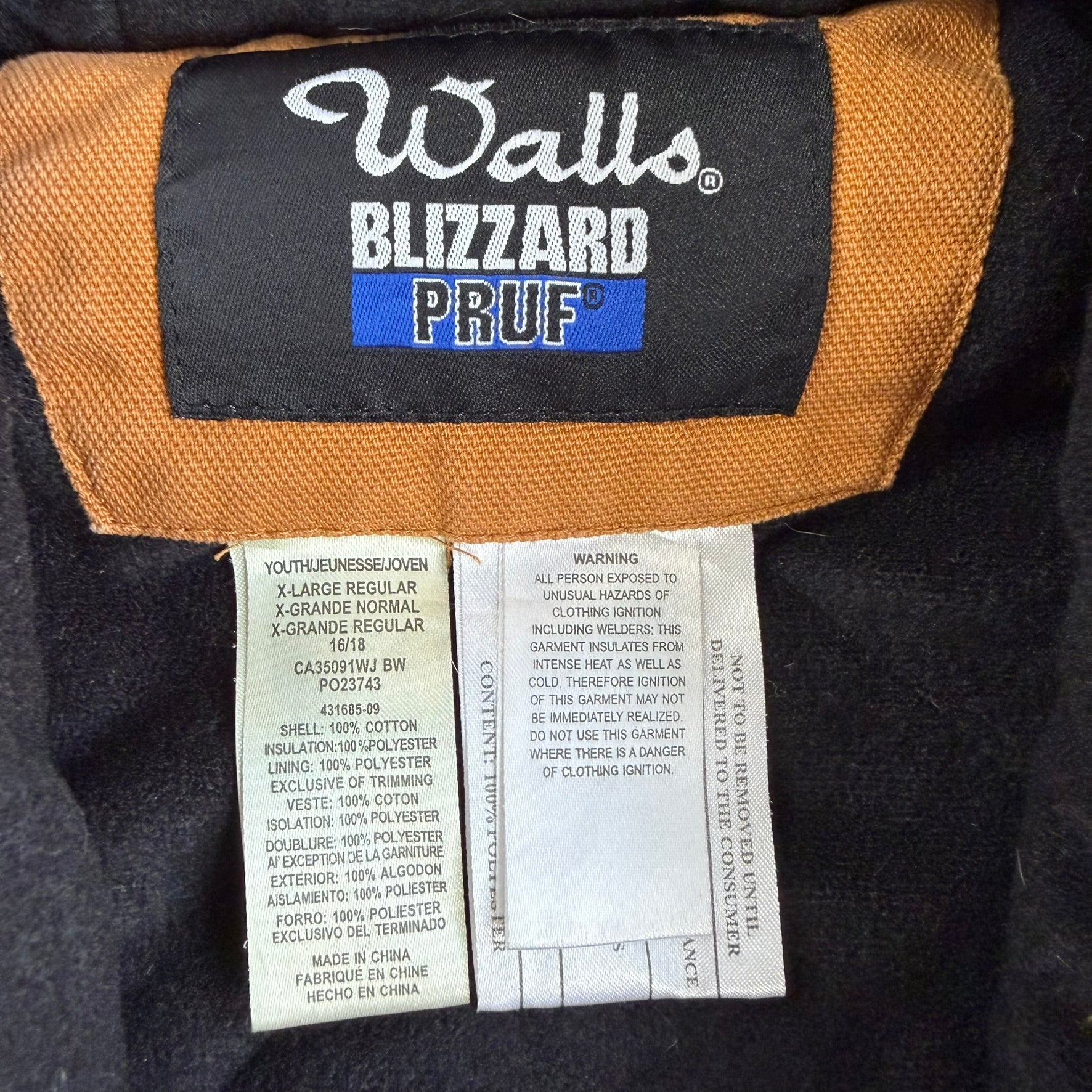 Youth Walls Blizzard Pruf Quilt Lined Zip Up Hooded Canvas Jacket - Youth XL
