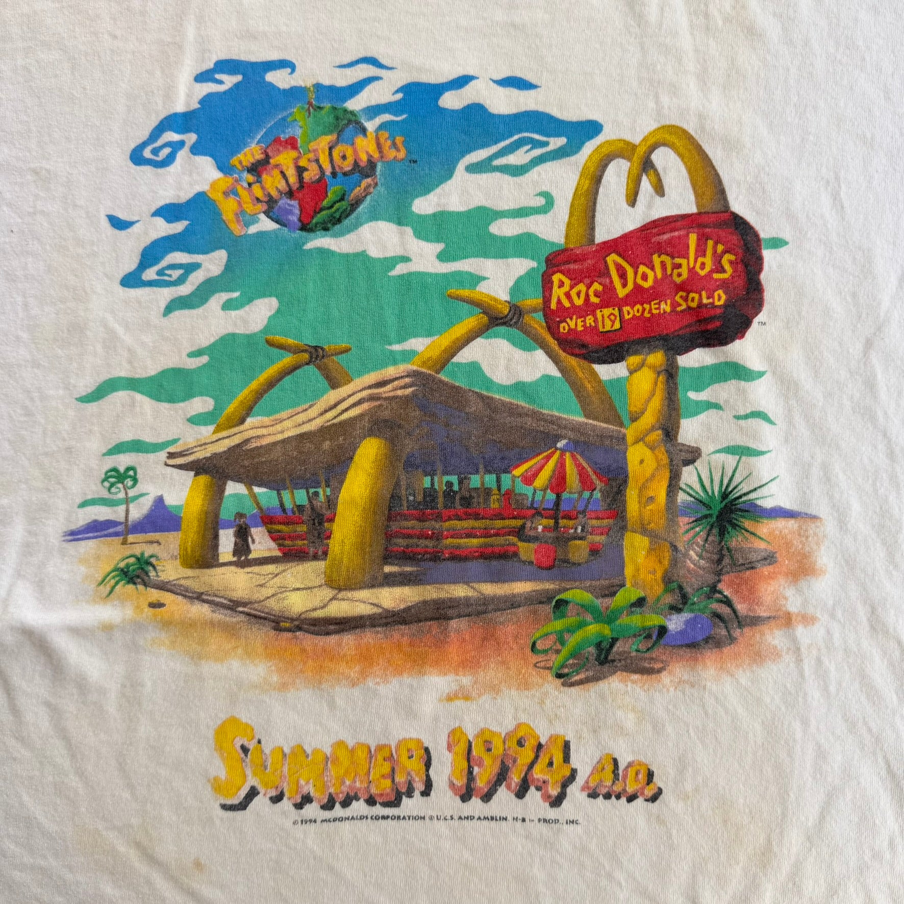 J- Vintage '94 The Flintstones & McDonald Summer 1994 Ad Graphic Single Stitch Tee - XL