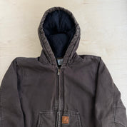 Youth Carhartt Chocolate Brown Quilt Lined Hooded Canvas Jacket - M (10/12)