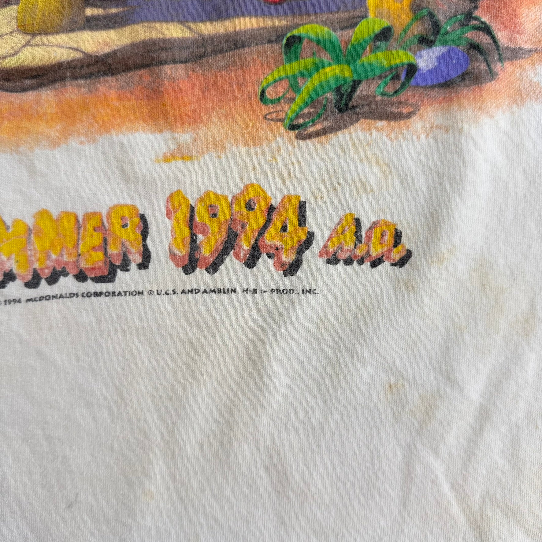 J- Vintage '94 The Flintstones & McDonald Summer 1994 Ad Graphic Single Stitch Tee - XL