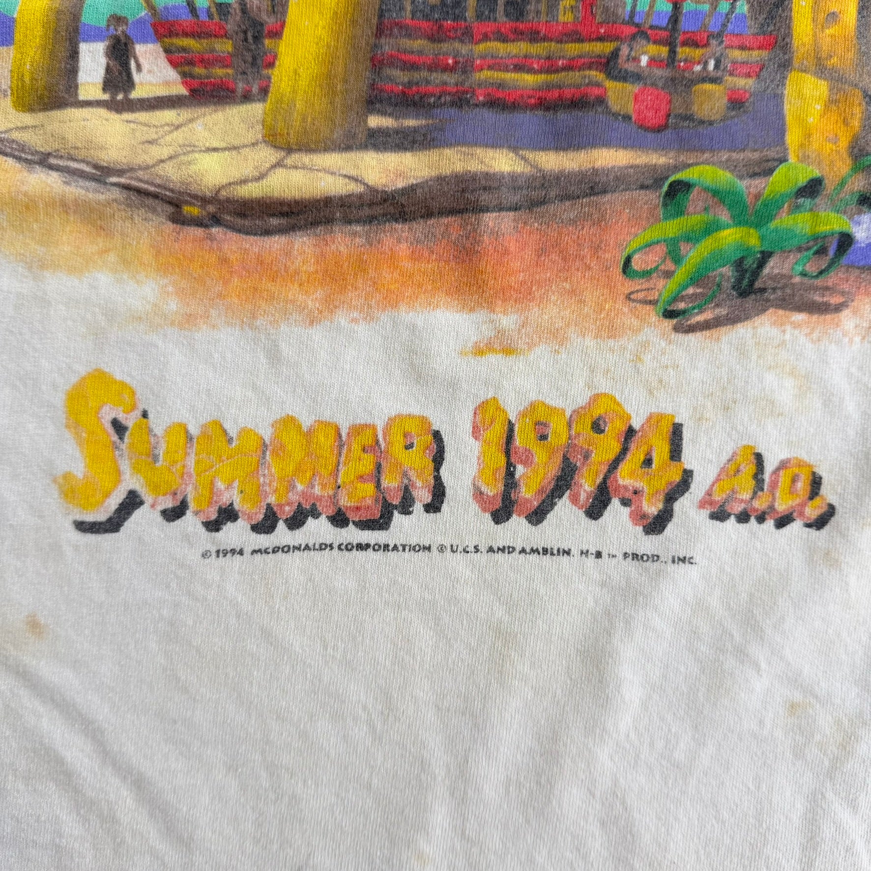 J- Vintage '94 The Flintstones & McDonald Summer 1994 Ad Graphic Single Stitch Tee - XL