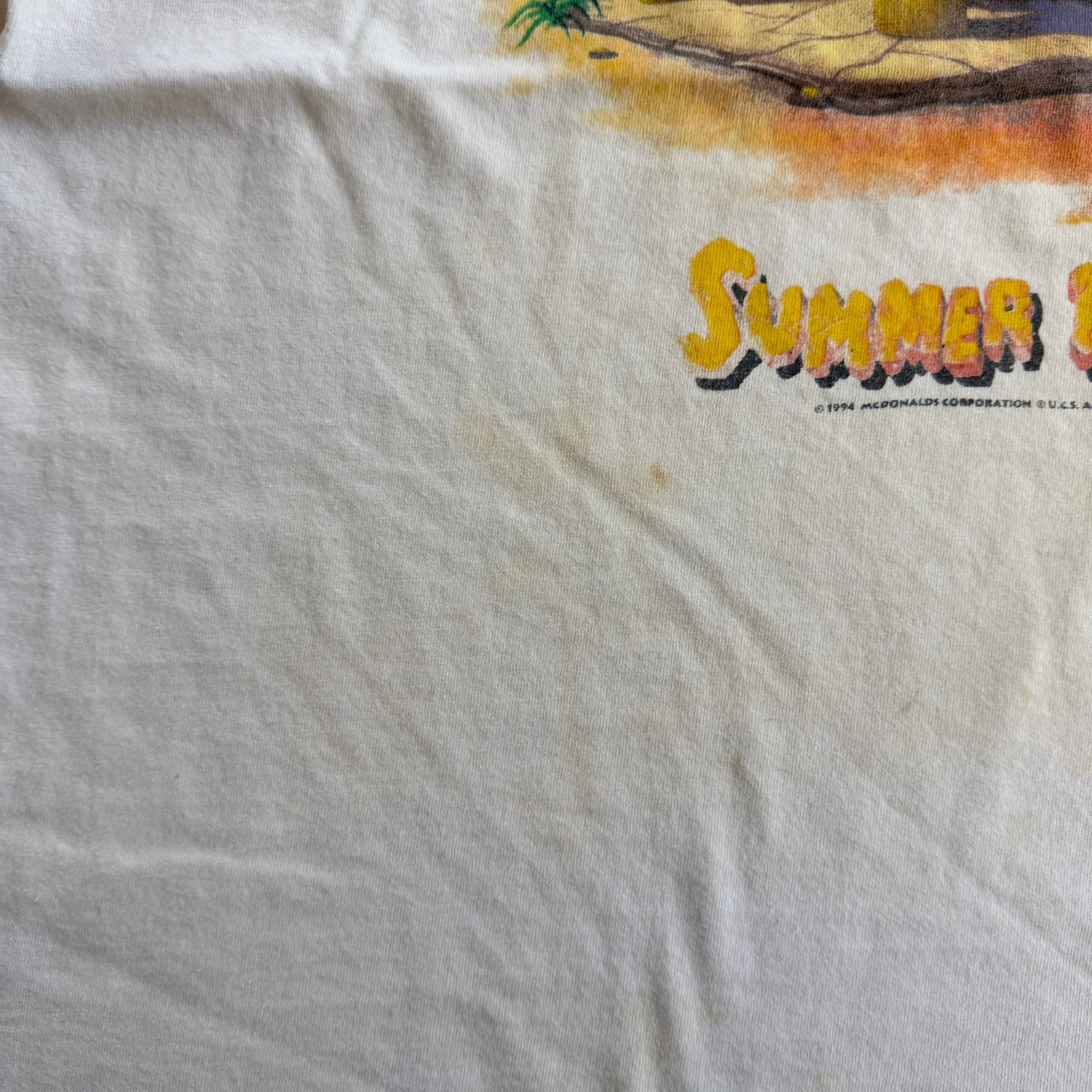 J- Vintage '94 The Flintstones & McDonald Summer 1994 Ad Graphic Single Stitch Tee - XL