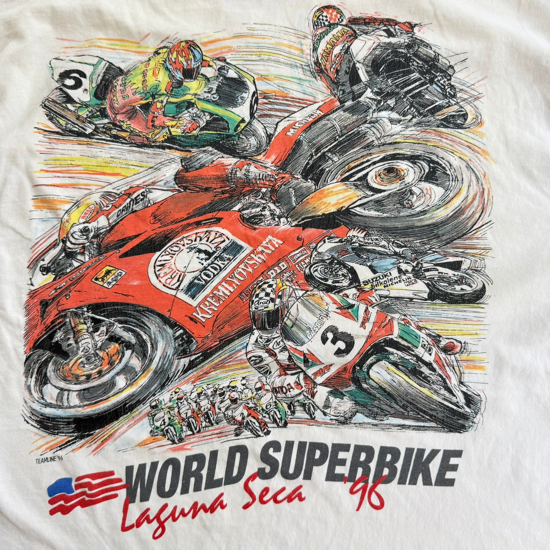 J- Vintage '96 World Super Bike Race Graphic Motorcycle Single Stitch Tee - XL