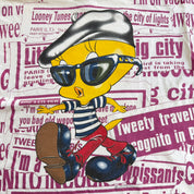 J- Vintage '95 Looney Tunes Tweety Flies Away To Paris Jumbo Print Graphic Tee - XL