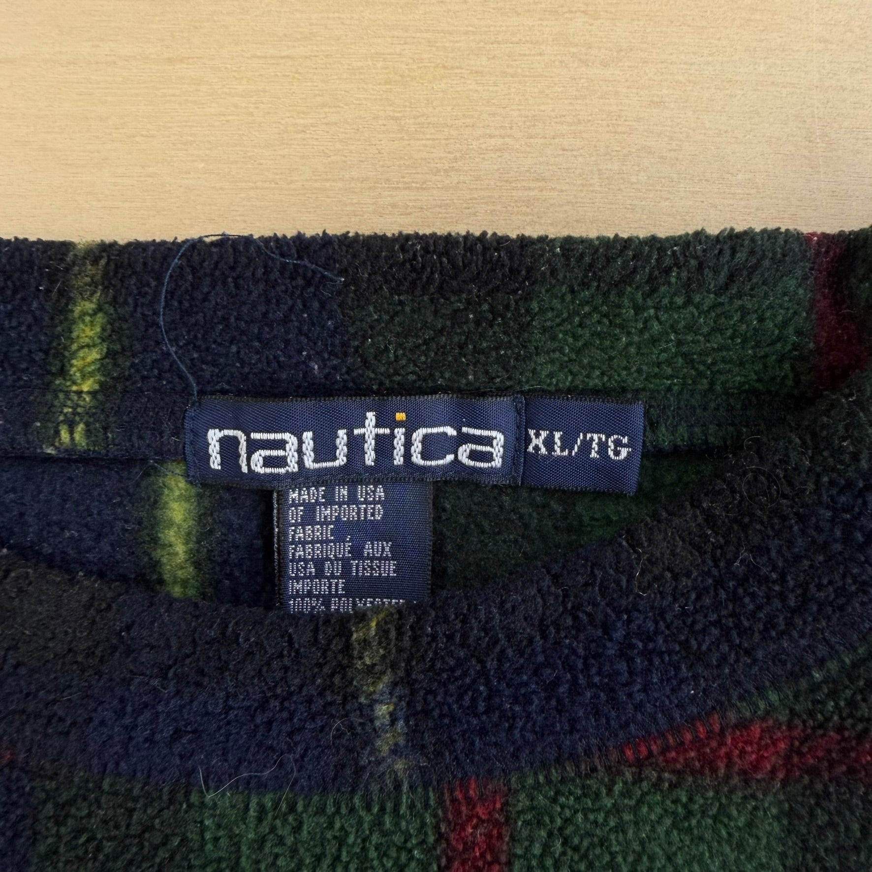 Vintage 90s Nautica Embroidered Logo Plaid Pullover Polar Fleece - XL