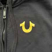 J- Vintage True Religion Gold Buddha Logo Black Zip Up Hoodie - 3XL