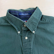 J- Vintage Tommy Hilfiger Embroidered Crest Olive Green Button Down Shirt - M