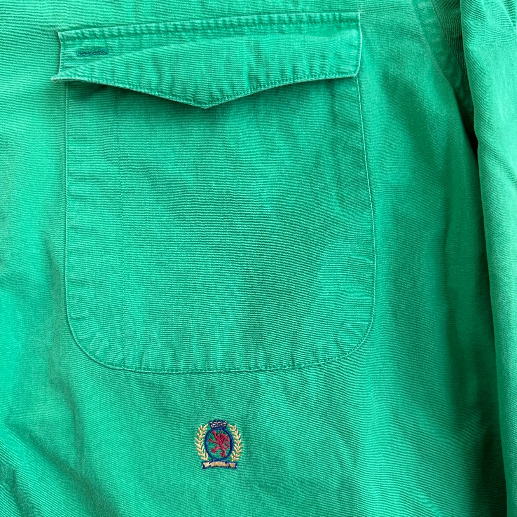 J- Vintage Tommy Hilfiger Embroidered Crest Green Button Down Shirt - L