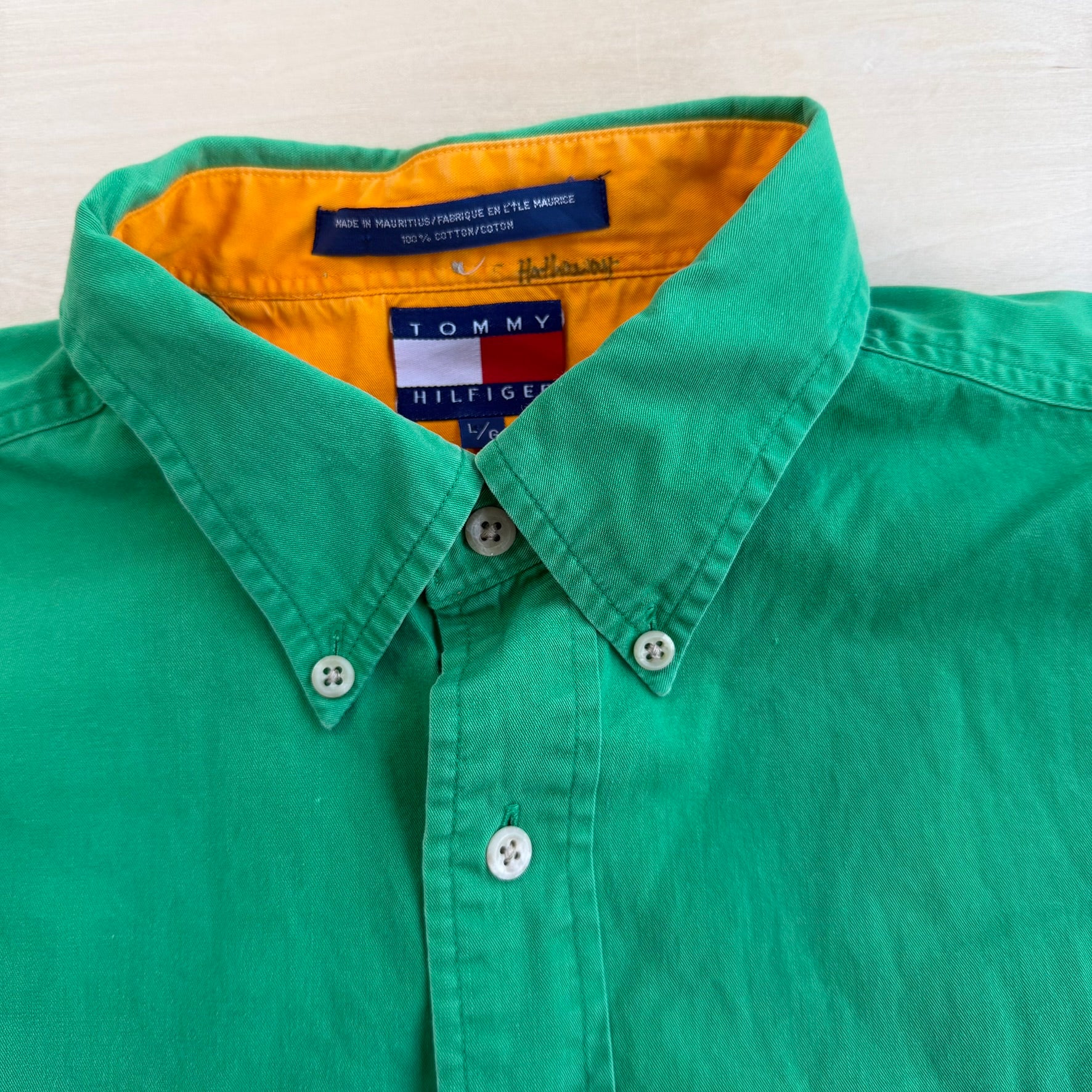 J- Vintage Tommy Hilfiger Embroidered Crest Green Button Down Shirt - L