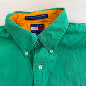 J- Vintage Tommy Hilfiger Embroidered Crest Green Button Down Shirt - L