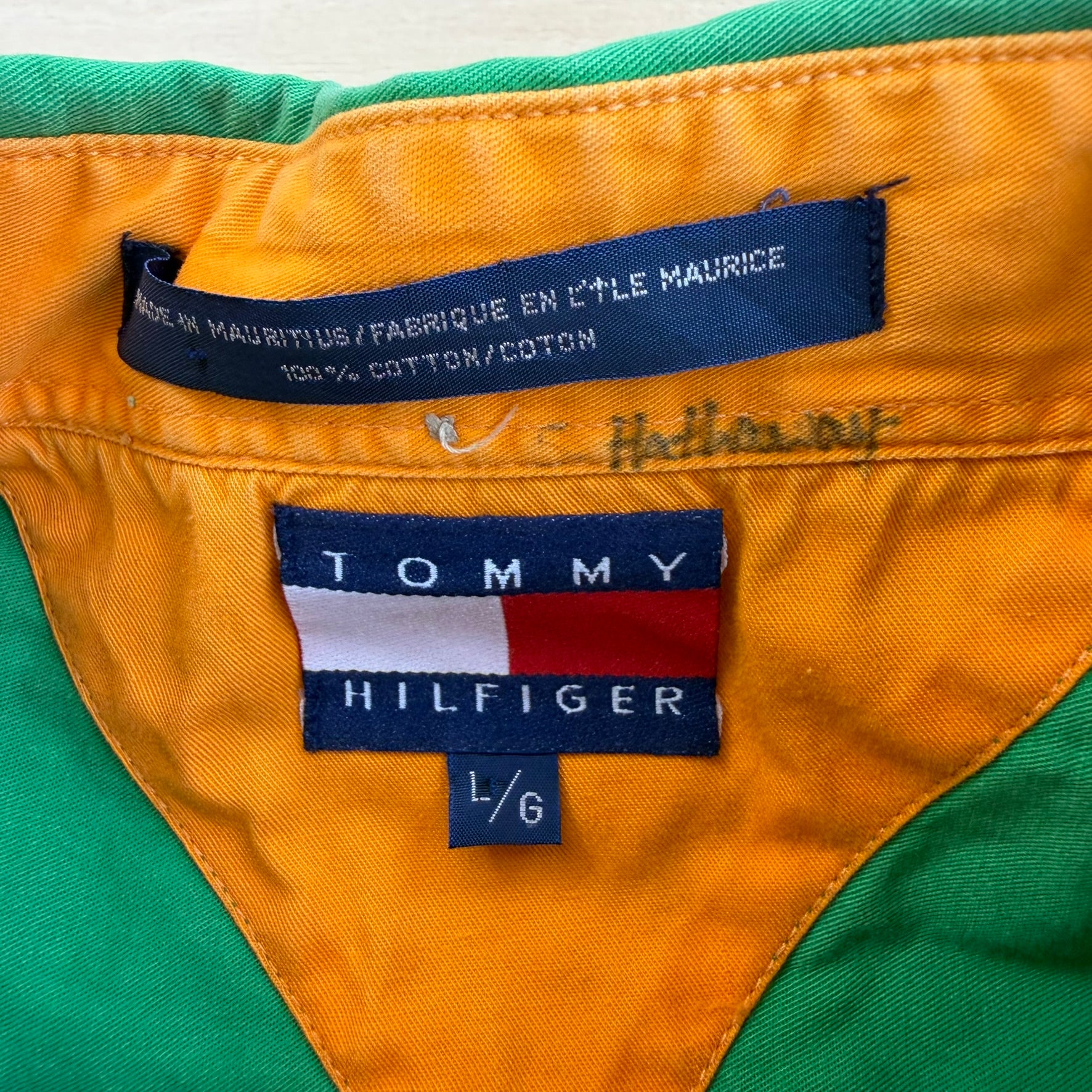 J- Vintage Tommy Hilfiger Embroidered Crest Green Button Down Shirt - L