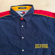 J- Vintage Tommy Hilfiger Athletics Embroidered Logo Button Down Shirt - XL