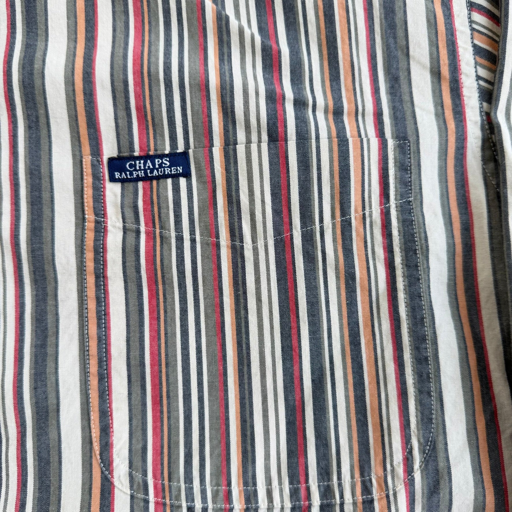 J- Vintage Chaps Ralph Lauren Striped Pocket Button Down Shirt - L