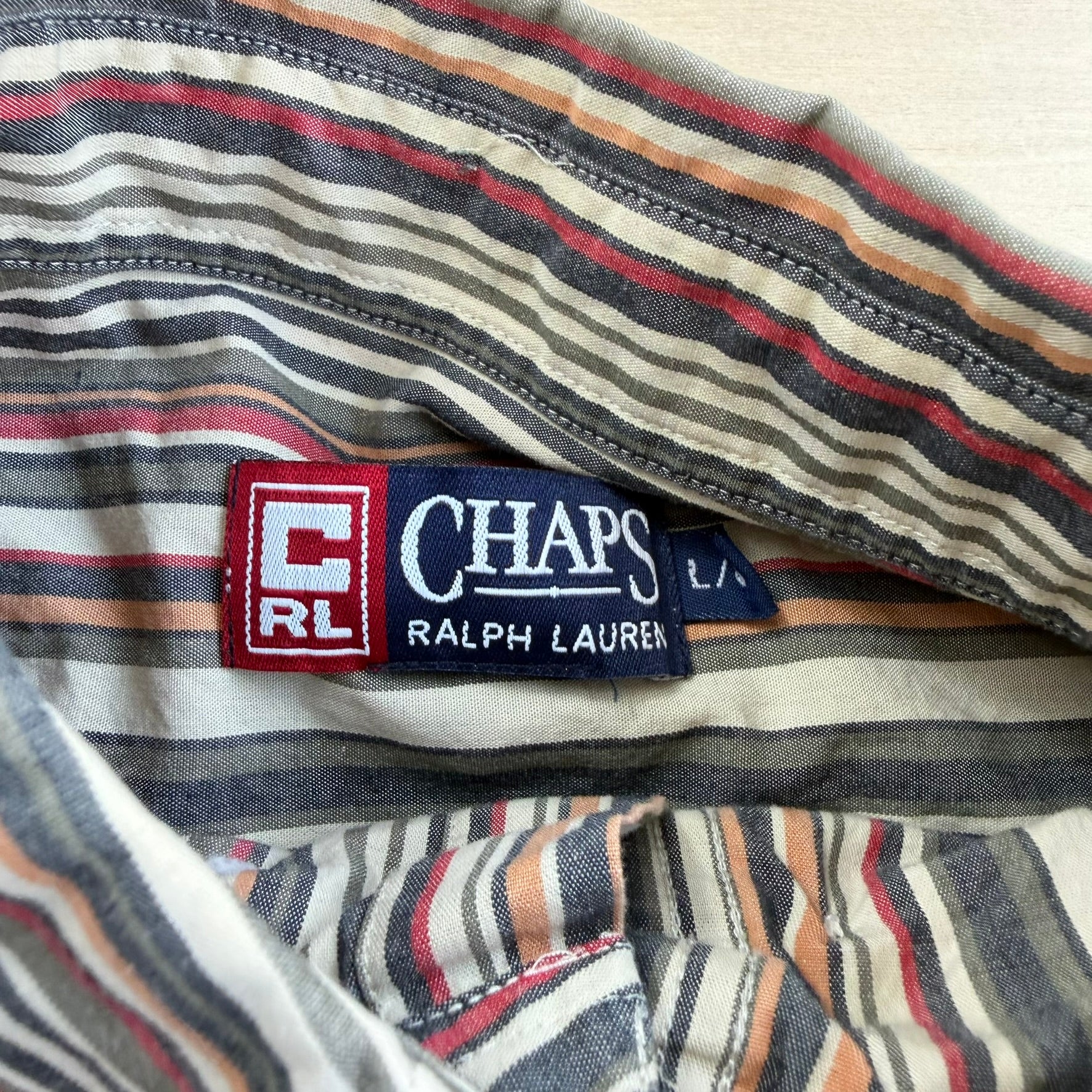 J- Vintage Chaps Ralph Lauren Striped Pocket Button Down Shirt - L