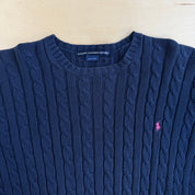 Vintage Women's Ralph Lauren Sport Embroidered Logo Cable Knit Sweater - Women's L