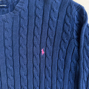 Vintage Women's Ralph Lauren Sport Embroidered Logo Cable Knit Sweater - Women's L