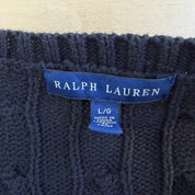 Vintage Women's Ralph Lauren Embroidered Logo Black Cable Knit Sweater - Women's L
