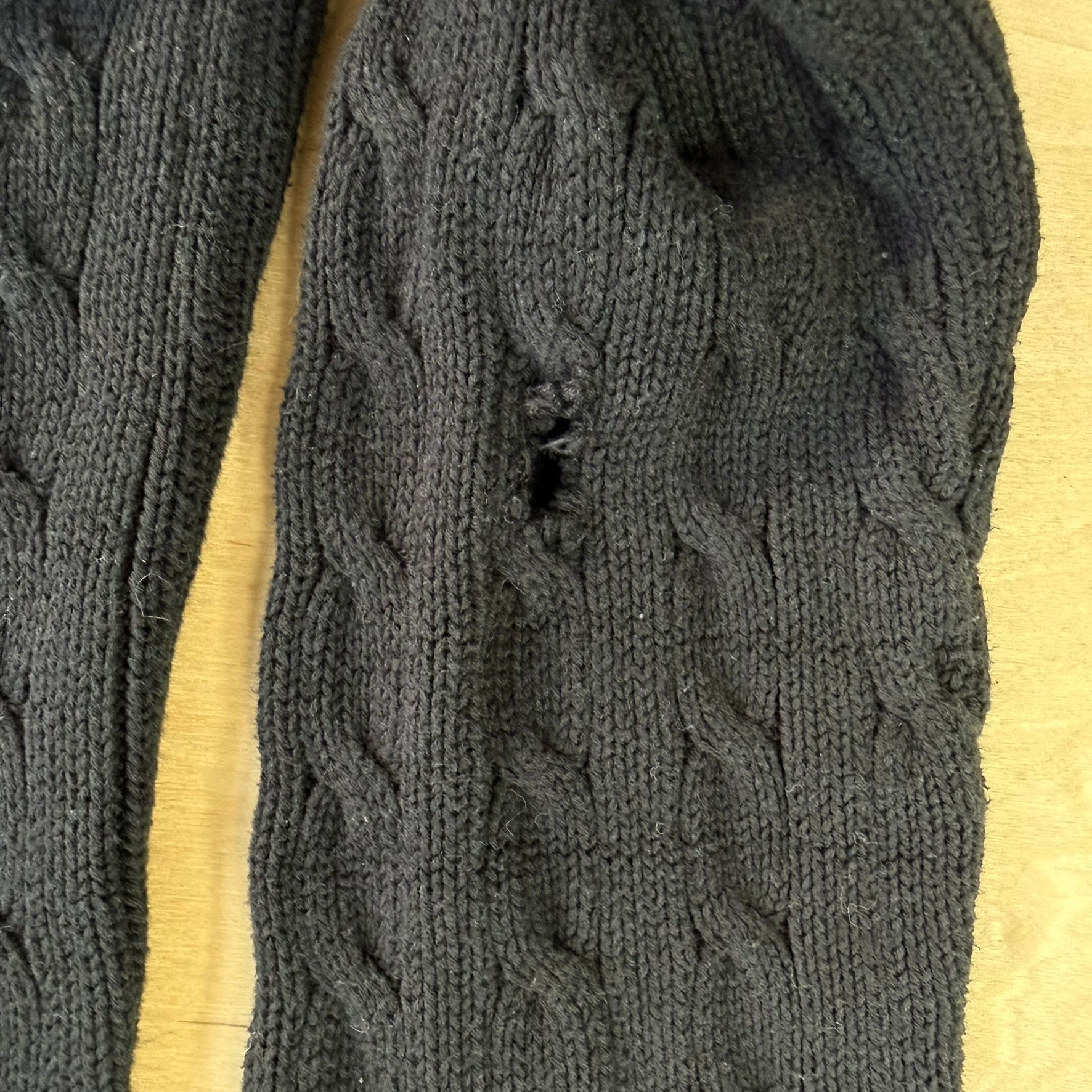 Vintage Women's Ralph Lauren Embroidered Logo Black Cable Knit Sweater - Women's L