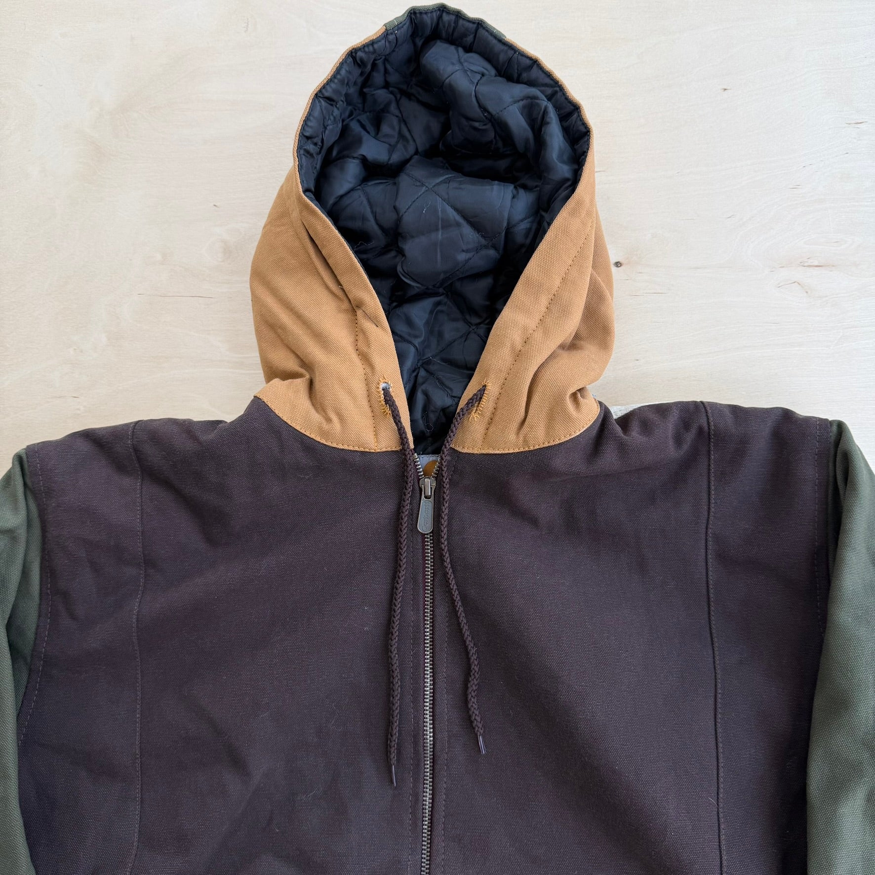 J- Carhartt Reworked Brown/Olive Green Hooded Jacket - L
