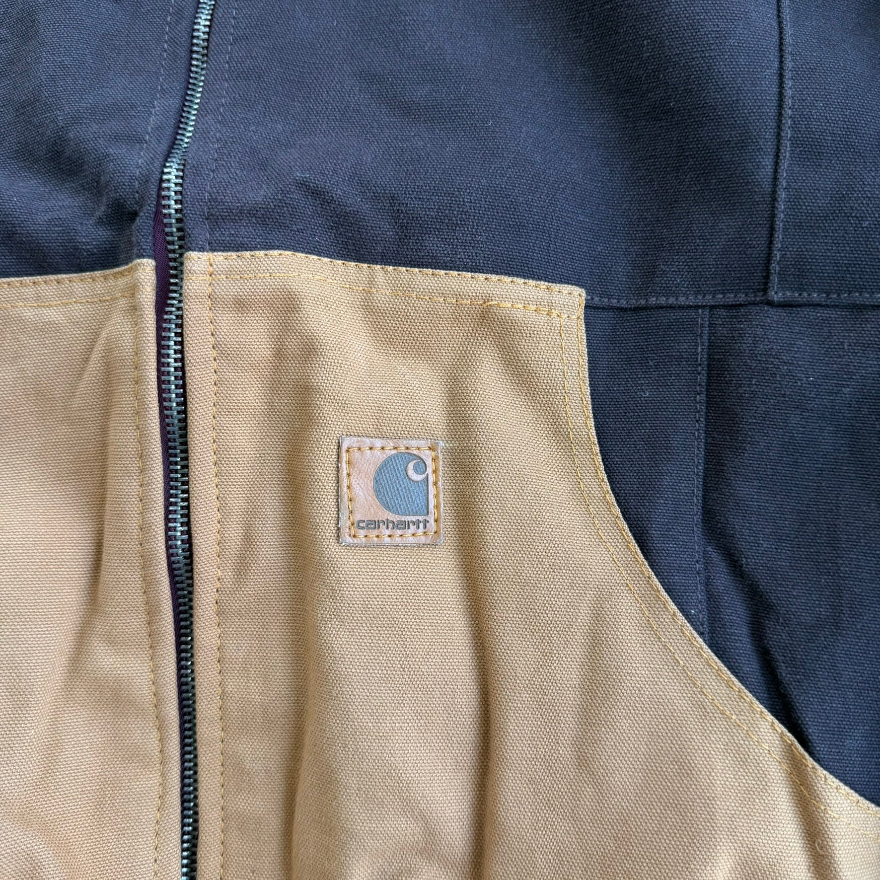 J- Carhartt Reworked Brown/Olive Green Hooded Jacket - L